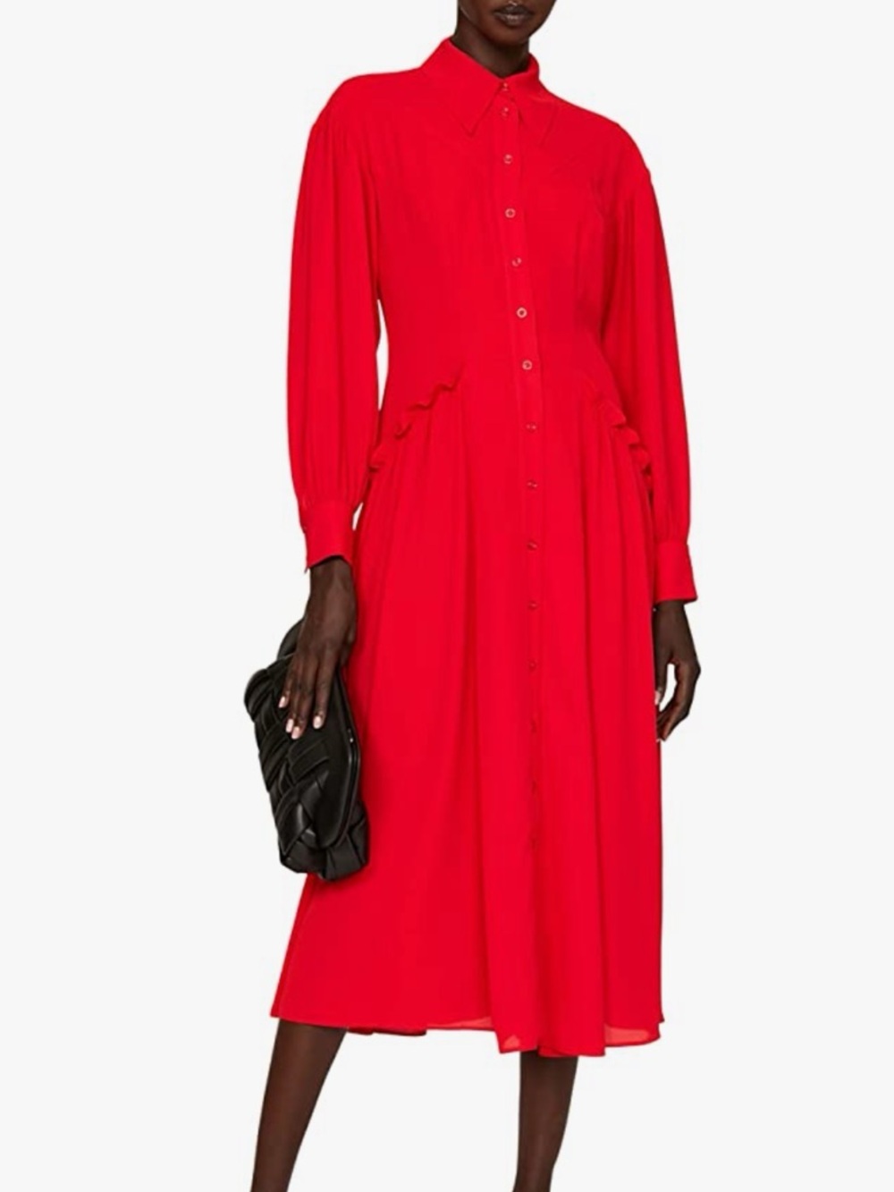Saunders RTR Red Button-Front Long Sleeve Holiday Fall Winter Midi Dress sz 6